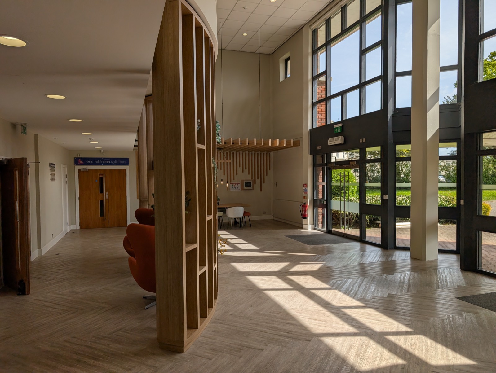 A clean, bright commercial office reception maintained by Eco Drift